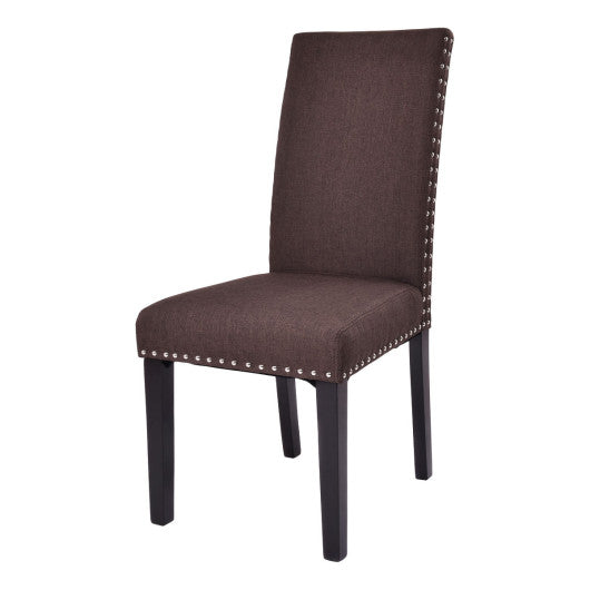 Costway Set of 2 Brown Fabric Upholstered Armless Dining Chairs