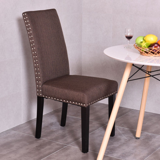 Costway Set of 2 Brown Fabric Upholstered Armless Dining Chairs