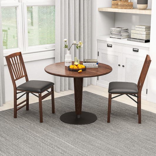 Costway Set of 2 Brown Folding Chairs with Padded Seat and Rubber Wood Frame