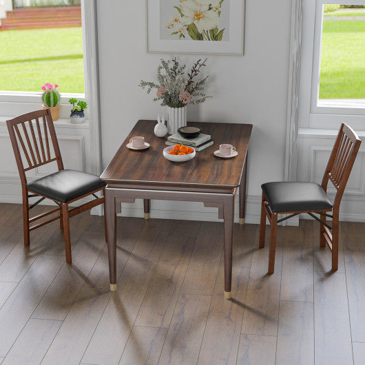 Costway Set of 2 Brown Folding Chairs with Padded Seat and Rubber Wood Frame