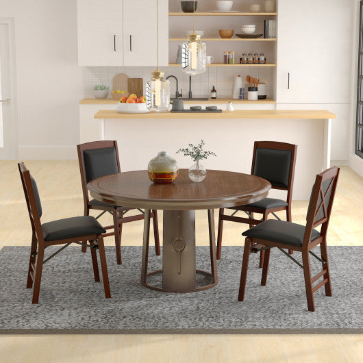 Costway Set of 2 Brown Folding Dining Chairs with Padded Seat and High Backrest