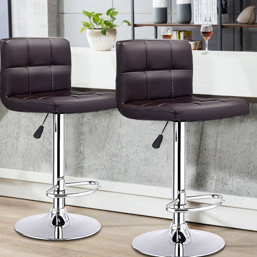 Costway Set of 2 Brown PU Leather Swivel Bar Stools Pub Chairs