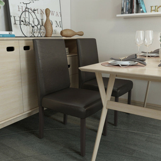 Costway Set of 2 Brown PU Upholstered Parsons Dining Chair