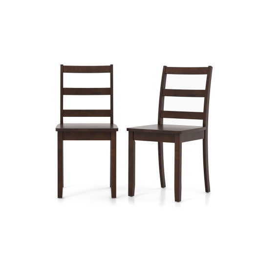 Costway Set of 2 Brown Wood Dining Chairs with Solid Rubber Wood Legs