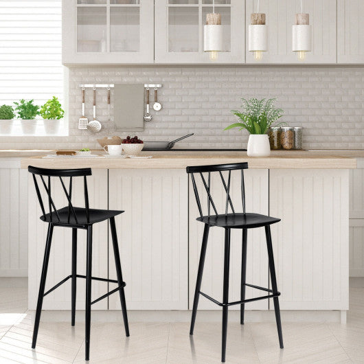 Costway Set of 2 Chic Metal Bar Stool Dining Side Chairs with Sturdy Construction and Backrest