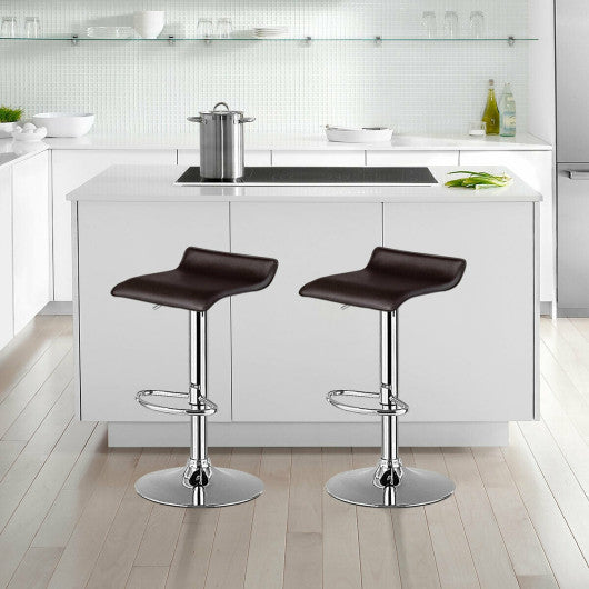 Costway Set of 2 Coffee Adjustable PU Leather Backless Bar Stools