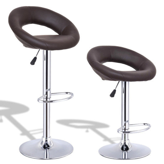 Costway Set of 2 Coffee Adjustable Swivel PU Bar Stools