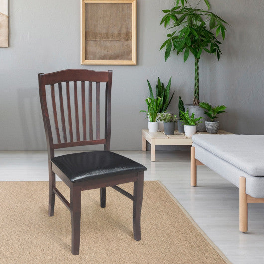 Costway Set of 2 Coffee Armless Slat Back PU Leather Dining Chairs
