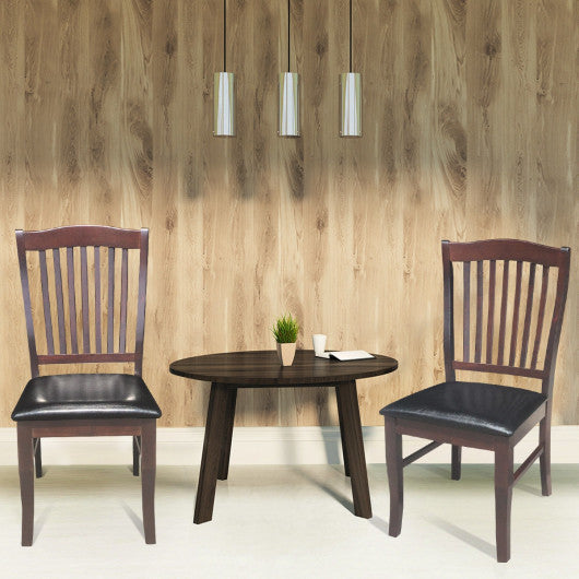 Costway Set of 2 Coffee Armless Slat Back PU Leather Dining Chairs