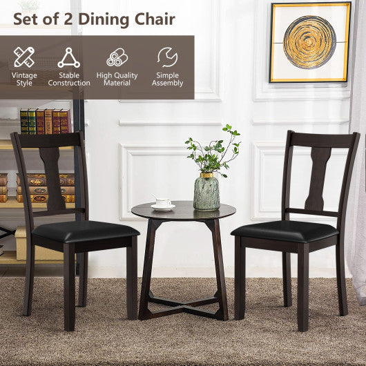 Costway Set of 2 Coffee Dining Room Chair with Rubber Wood Frame and Upholstered Padded Seat