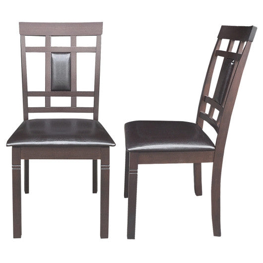 Costway Set of 2 Coffee PU Leather Upholstered Dining Chairs High Back Armless Furniture