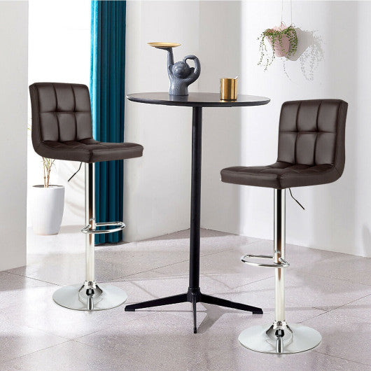 Costway Set of 2 Coffee Square Swivel Adjustable PU Leather Bar Stools with Back and Footrest