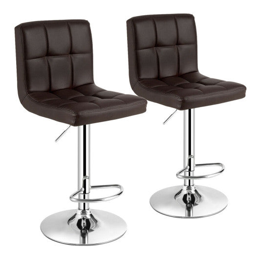 Costway Set of 2 Coffee Square Swivel Adjustable PU Leather Bar Stools with Back and Footrest