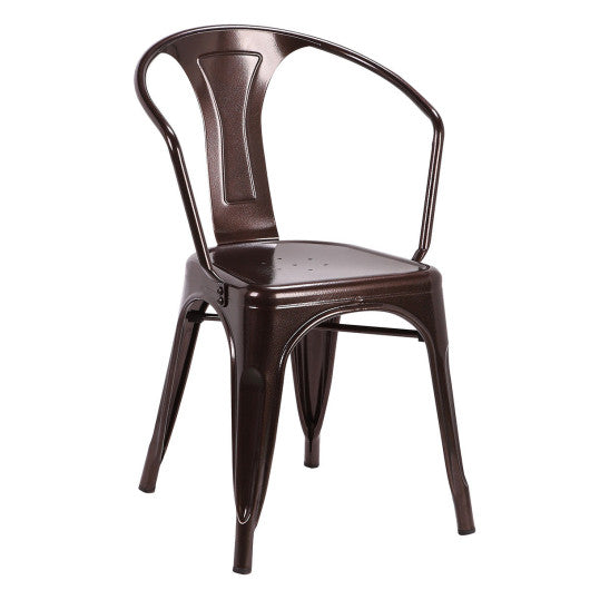 Costway Set of 2 Copper Vintage Tolix Style Stackable Bistro Metal Arm Chair