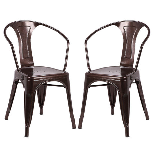 Costway Set of 2 Copper Vintage Tolix Style Stackable Bistro Metal Arm Chair