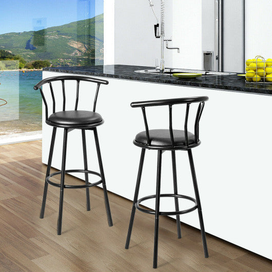 Costway Set of 2 Crown Back Swivel Seat Metal Frame Bar Stools