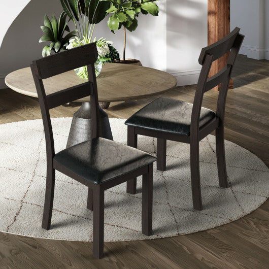 Costway Set of 2 Dining Chairs With Rubber Wood Frame and Upholstered Faux Leather Seat
