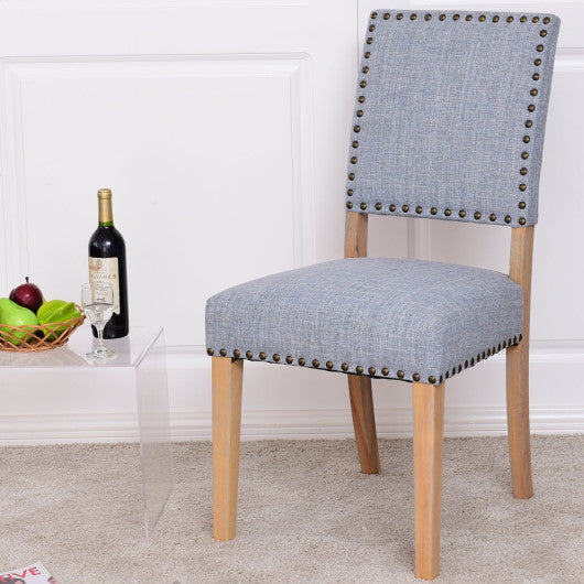 Costway Set of 2 Fabric Dining Chairs with Rubber Wooden Legs