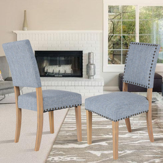 Costway Set of 2 Fabric Dining Chairs with Rubber Wooden Legs