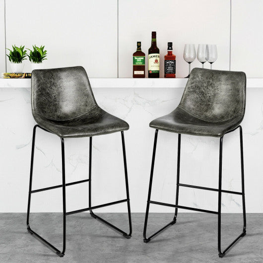 Costway Set of 2 Gray Bar Stool Faux Suede Upholstered Chairs