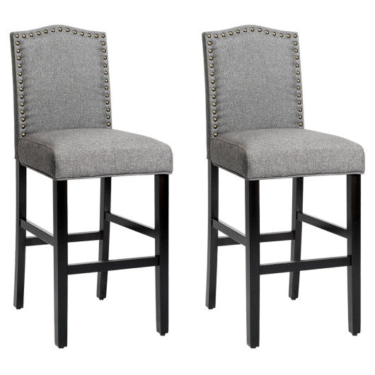 Costway Set of 2 Gray Counter Height Dining Side Barstools with Thick Cushion