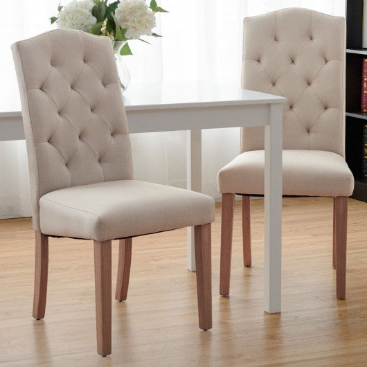 Costway Set of 2 Gray Fabric Upholstered Dining Chair with Solid Wood Legs
