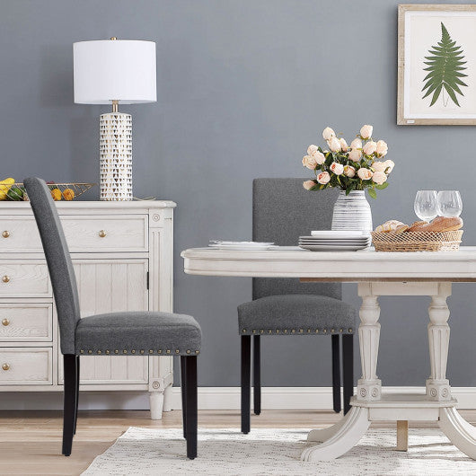 Costway Set of 2 Gray Fabric Upholstered Dining Chairs with Nailhead
