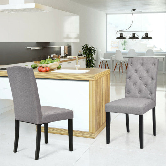 Costway Set of 2 Gray Fabric Wood Accent Dining Chair Tufted Modern Living Room Furniture
