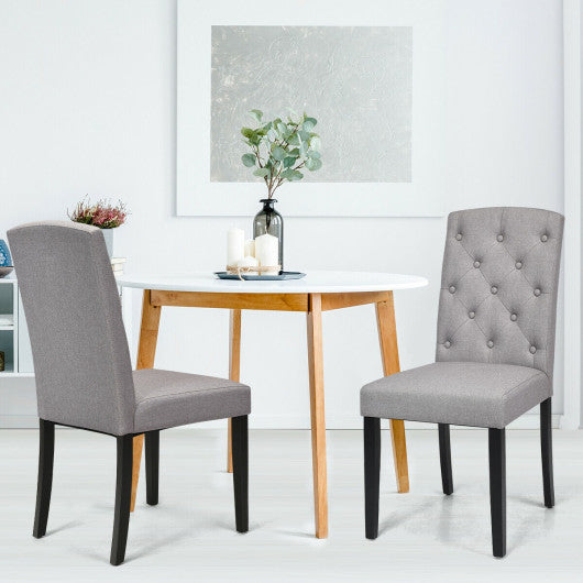 Costway Set of 2 Gray Fabric Wood Accent Dining Chair Tufted Modern Living Room Furniture