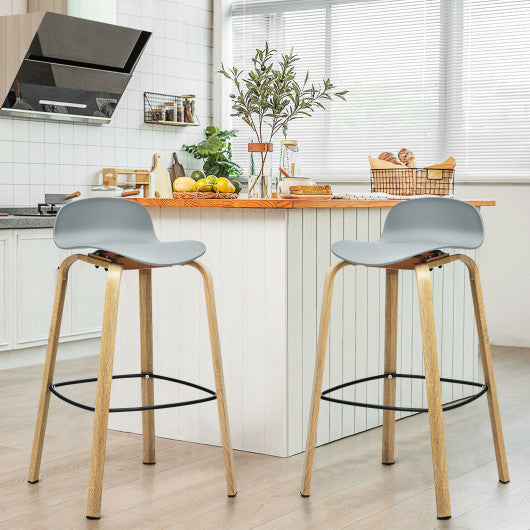 Costway Set of 2 Gray Modern Barstools Pub Chairs with Low Back and Metal Legs