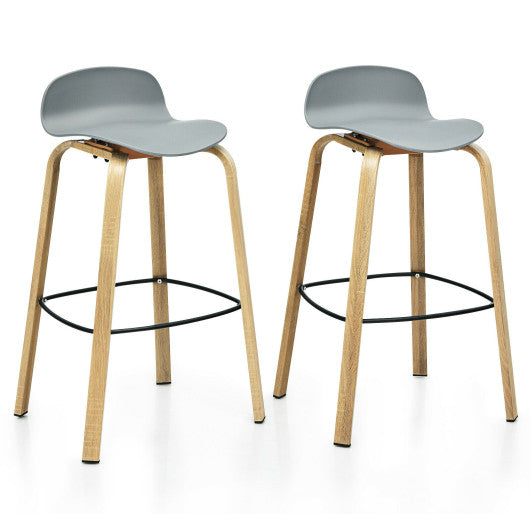 Costway Set of 2 Gray Modern Barstools Pub Chairs with Low Back and Metal Legs