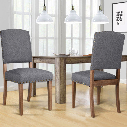 Costway Set of 2 Gray Nailhead Fabric Upholstered Dining Side Chair