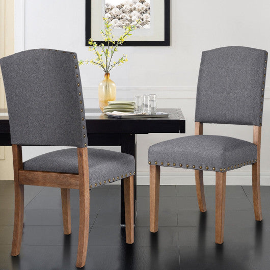 Costway Set of 2 Gray Nailhead Fabric Upholstered Dining Side Chair