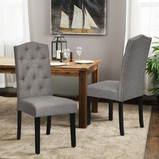 Costway Set of 2 Gray Tufted Upholstered Dining Chairs