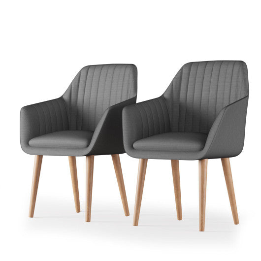 Costway Set of 2 Gray Upholstered Dining Chairs with Soft Padded Cushion