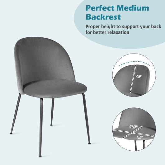 Costway Set of 2 Gray Upholstered Velvet Dining Chair with Metal Base for Living Room