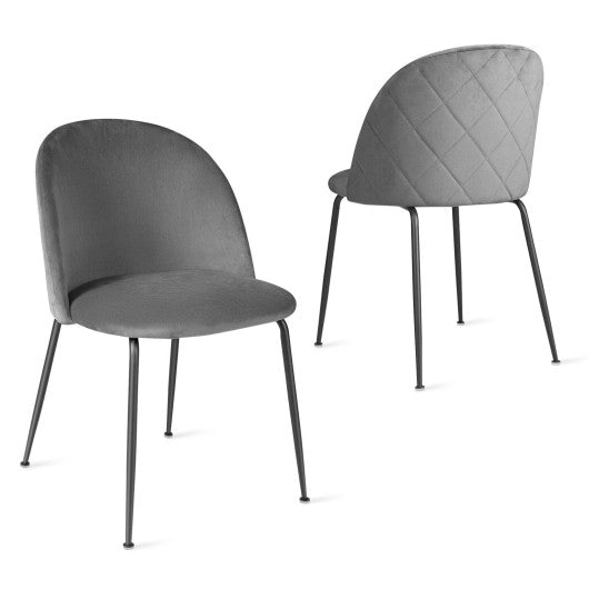 Costway Set of 2 Gray Upholstered Velvet Dining Chair with Metal Base for Living Room