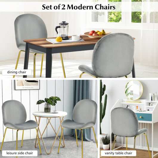 Costway Set of 2 Gray Velvet Accent Chairs with Gold Metal Legs