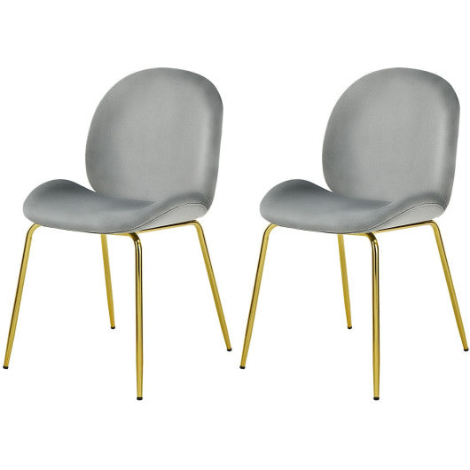 Costway Set of 2 Gray Velvet Accent Chairs with Gold Metal Legs