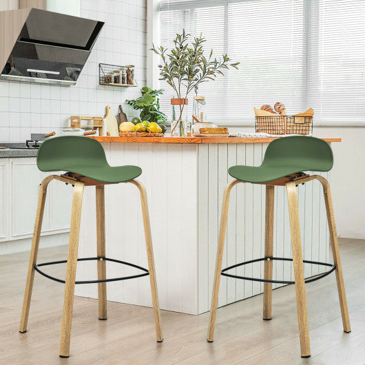 Costway Set of 2 Green Modern Barstools Pub Chairs with Low Back and Metal Legs