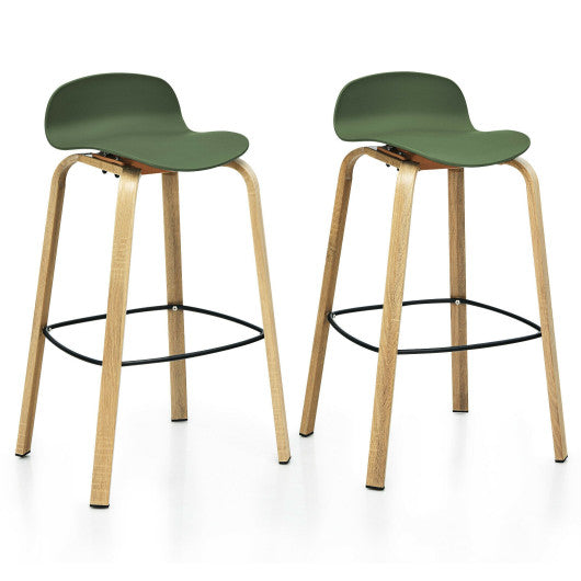 Costway Set of 2 Green Modern Barstools Pub Chairs with Low Back and Metal Legs
