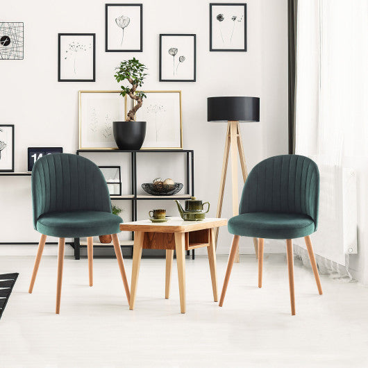 Costway Set of 2 Green Modern Mid-back Armless Dining Chairs with Wood Legs