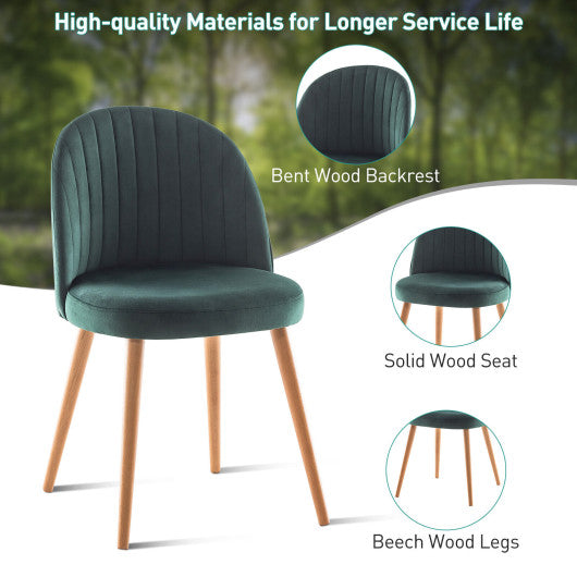 Costway Set of 2 Green Modern Mid-back Armless Dining Chairs with Wood Legs