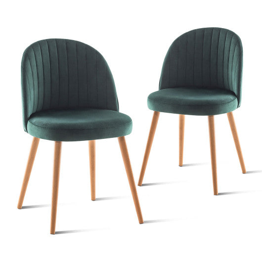 Costway Set of 2 Green Modern Mid-back Armless Dining Chairs with Wood Legs