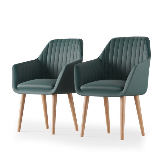 Costway Set of 2 Green Upholstered Dining Chairs with Soft Padded Cushion