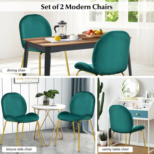 Costway Set of 2 Green Velvet Accent Chairs with Gold Metal Legs