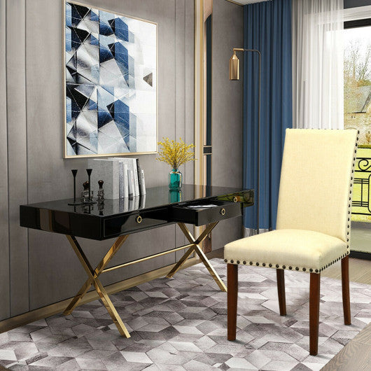 Costway Set of 2 High Back Armless Fabric Dining Chairs