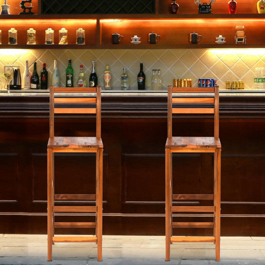 Costway Set of 2 Ladder Back 28.5" Acacia Wood Patio Bar Stool
