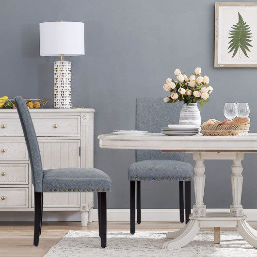 Costway Set of 2 Light Gray Fabric Upholstered Dining Chairs with Nailhead