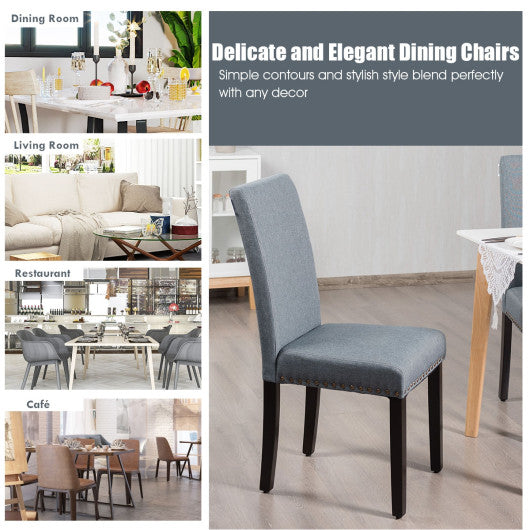 Costway Set of 2 Light Gray Fabric Upholstered Dining Chairs with Nailhead